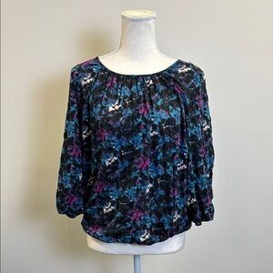 Floral Black and Blue Women's Top